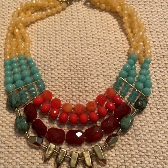 Anthropologie Boho multicolor layered bib statement necklace - Picture 4 of 7
